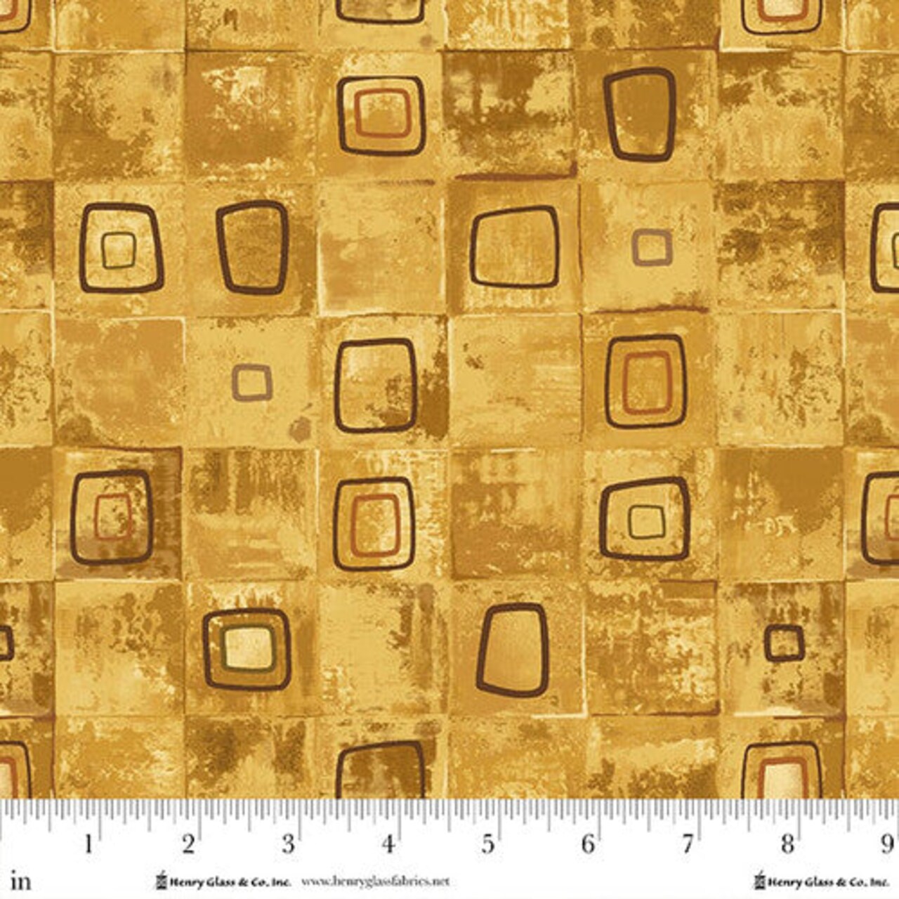 Fabric Henry Glass Gold Squares Crow-mazing by the Quarter Yard Q-3444-33